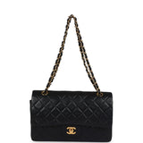 Chanel Vintage Medium Classic Double Flap Bag Black Lambskin Gold Hardware