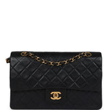 Chanel Vintage Medium Classic Double Flap Bag Black Lambskin Gold Hardware
