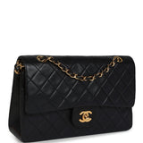 Chanel Vintage Medium Classic Double Flap Bag Black Lambskin Gold Hardware