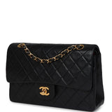 Chanel Vintage Medium Classic Double Flap Bag Black Lambskin Gold Hardware