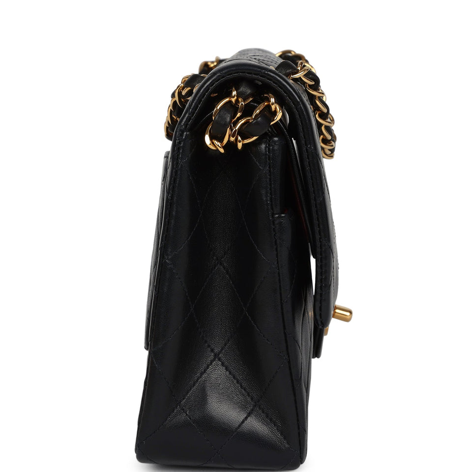 Chanel Vintage Medium Classic Double Flap Bag Black Lambskin Gold Hardware