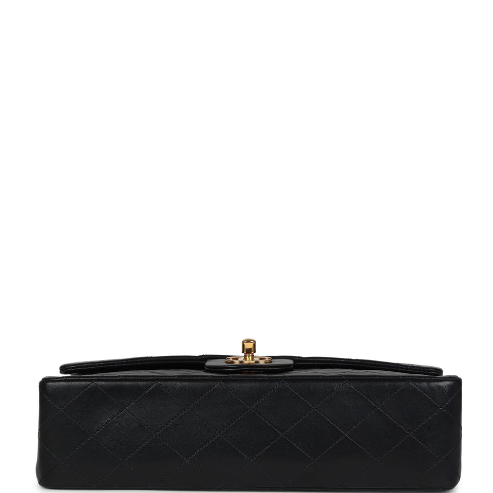 Chanel Vintage Medium Classic Double Flap Bag Black Lambskin Gold Hardware