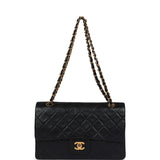 Chanel Vintage Medium Classic Double Flap Bag Black Lambskin Gold Hardware