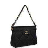 Chanel Vintage Mini Evening Handbag Bag Black Satin Gold Hardware