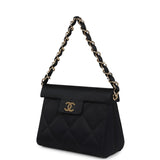 Chanel Vintage Mini Evening Handbag Bag Black Satin Gold Hardware