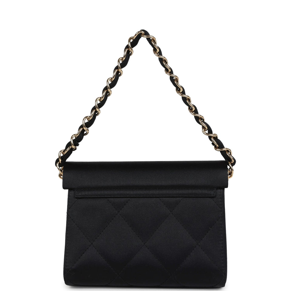 Chanel Vintage Mini Evening Handbag Bag Black Satin Gold Hardware