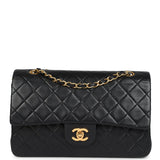 Chanel Vintage Medium Classic Double Flap Bag Black Lambskin Gold Hardware
