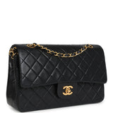 Chanel Vintage Medium Classic Double Flap Bag Black Lambskin Gold Hardware