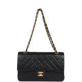 Chanel Vintage Medium Classic Double Flap Bag Black Lambskin Gold Hardware