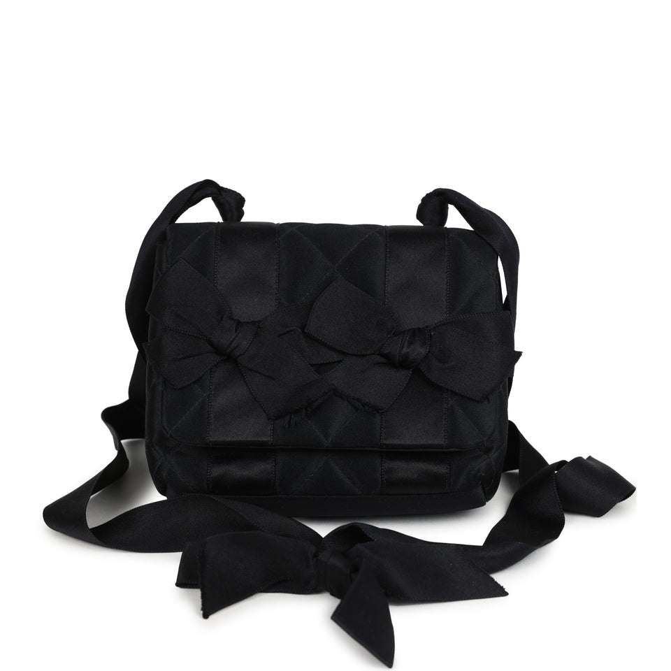 Chanel Vintage Mini Bow Shoulder Bag Black Satin Gold Hardware