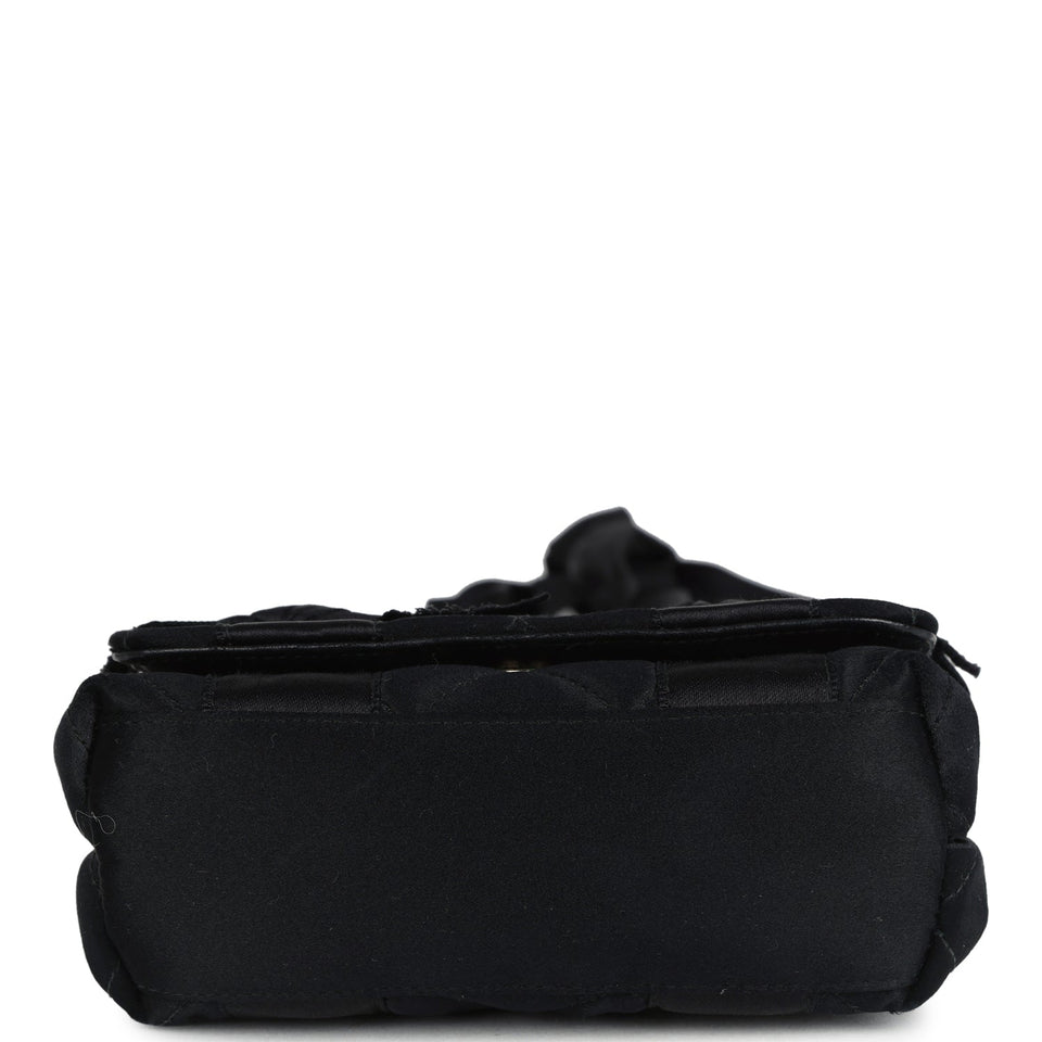Chanel Vintage Mini Bow Shoulder Bag Black Satin Gold Hardware