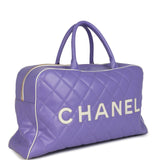 Chanel Vintage Large Logo Boston Bag Light Purple and White Lambskin Gold Hardware