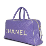 Chanel Vintage Large Logo Boston Bag Light Purple and White Lambskin Gold Hardware