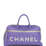 Chanel Vintage Large Logo Boston Bag Light Purple and White Lambskin Gold Hardware