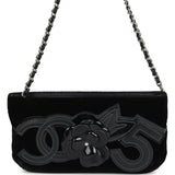 Chanel Vintage Camelia Pochette Black Velvet Silver Hardware
