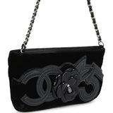 Chanel Vintage Camelia Pochette Black Velvet Silver Hardware