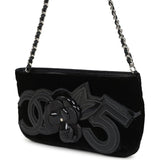 Chanel Vintage Camelia Pochette Black Velvet Silver Hardware