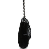 Chanel Vintage Camelia Pochette Black Velvet Silver Hardware