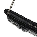 Chanel Vintage Camelia Pochette Black Velvet Silver Hardware