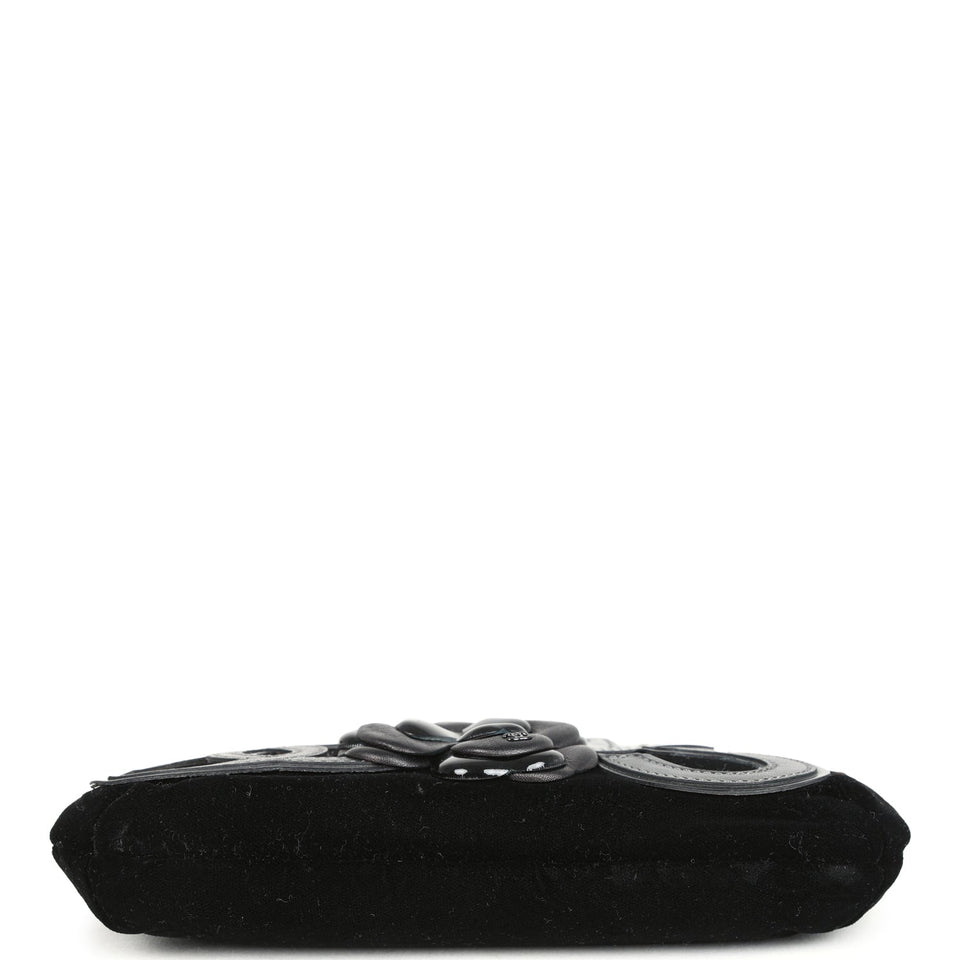 Chanel Vintage Camelia Pochette Black Velvet Silver Hardware