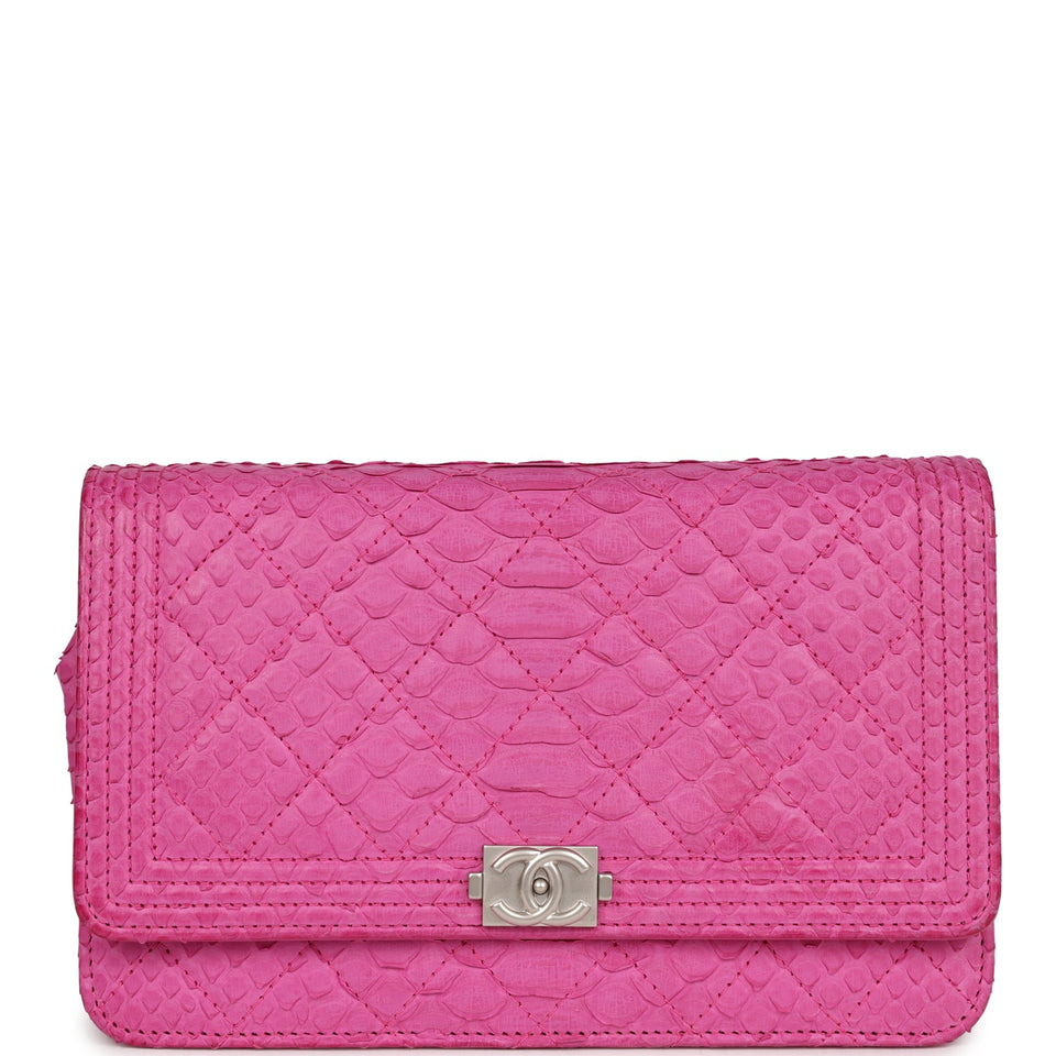 Chanel Boy Wallet On Chain WOC Hot Pink Python Brushed Silver Hardware