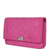 Chanel Boy Wallet On Chain WOC Hot Pink Python Brushed Silver Hardware