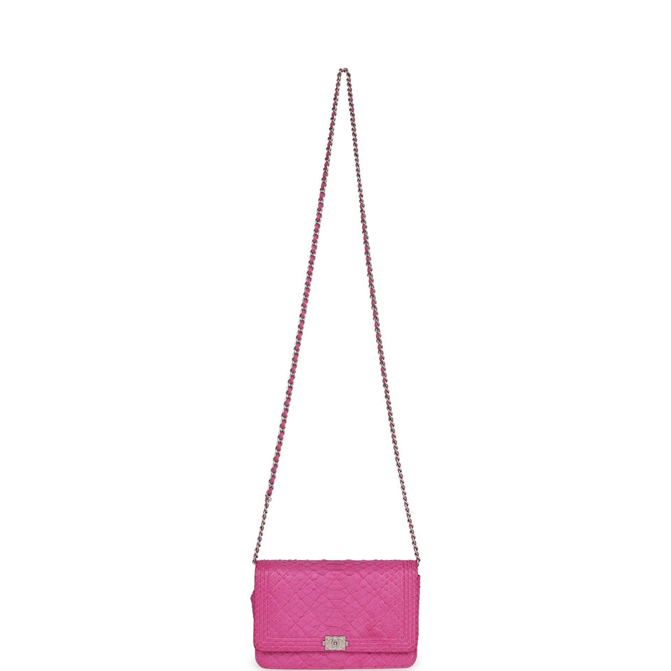 Chanel Boy Wallet On Chain WOC Hot Pink Python Brushed Silver Hardware