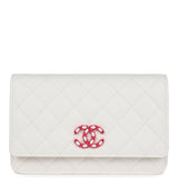 Chanel Wallet On Chain WOC White Caviar Pink and Silver Hardware