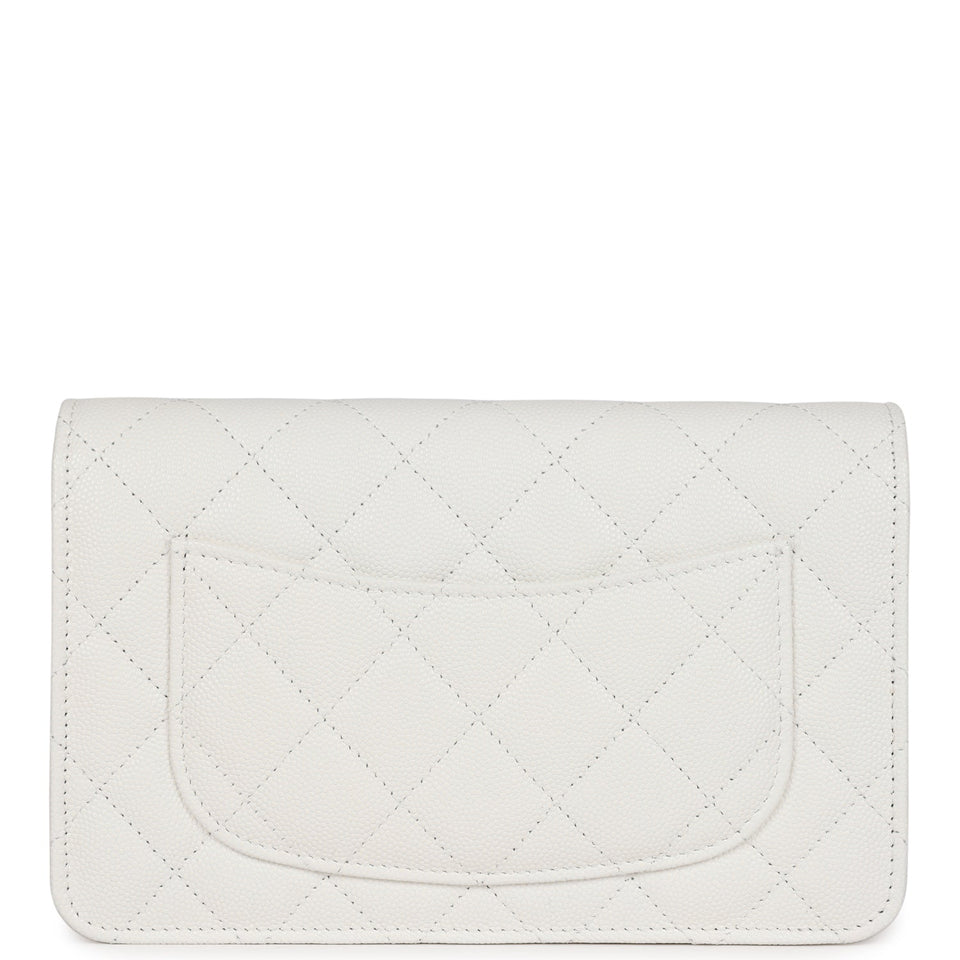 Chanel Wallet On Chain WOC White Caviar Pink and Silver Hardware