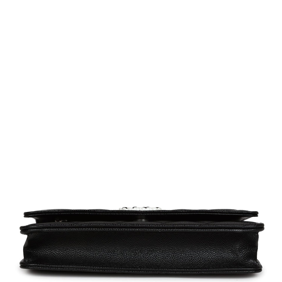 Chanel Wallet On Chain WOC Black Caviar White and Silver Hardware