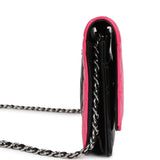 Chanel Classic Wallet On Chain WOC Pink & Black Patent Leather Silver Hardware