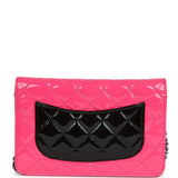 Chanel Classic Wallet On Chain WOC Pink & Black Patent Leather Silver Hardware