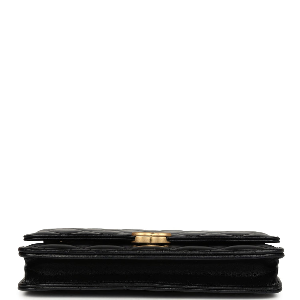 Chanel Wallet On Chain WOC Black Lambskin Brushed Gold Hardware