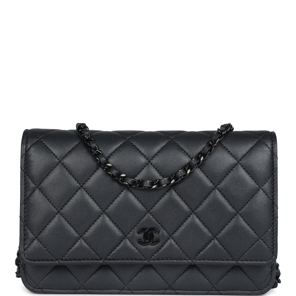 Chanel Classic Wallet On Chain WOC SO Black Iridescent Lambskin Black Hardware