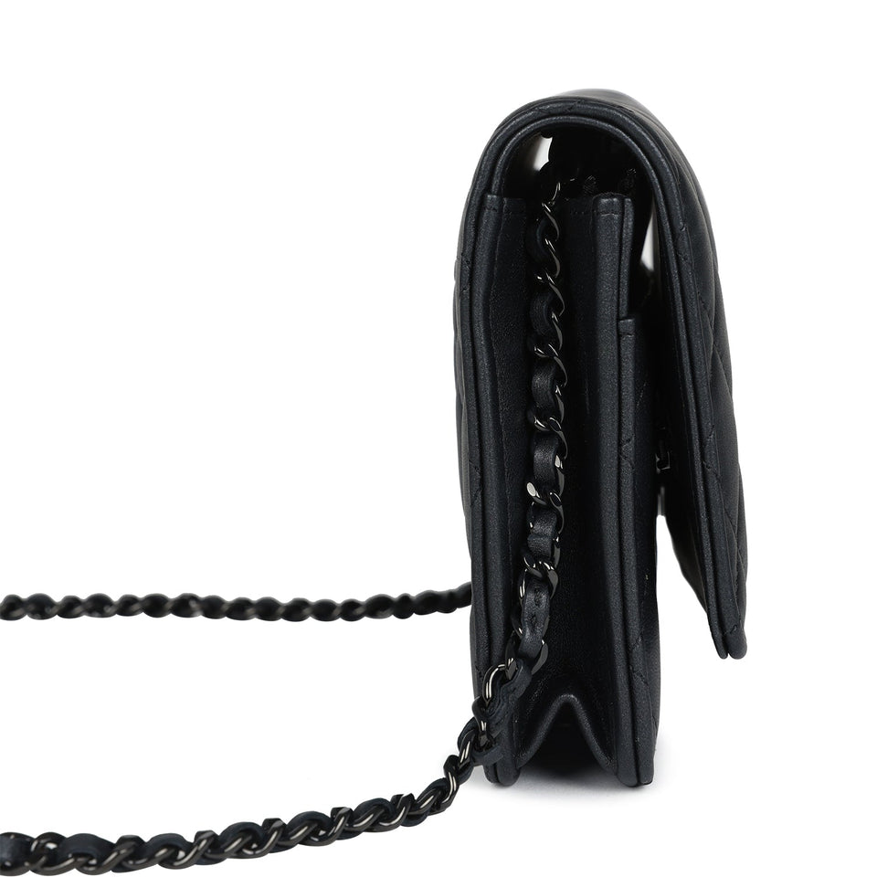 Chanel Classic Wallet On Chain WOC SO Black Iridescent Lambskin Black Hardware