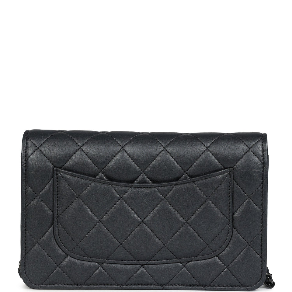 Chanel Classic Wallet On Chain WOC SO Black Iridescent Lambskin Black Hardware