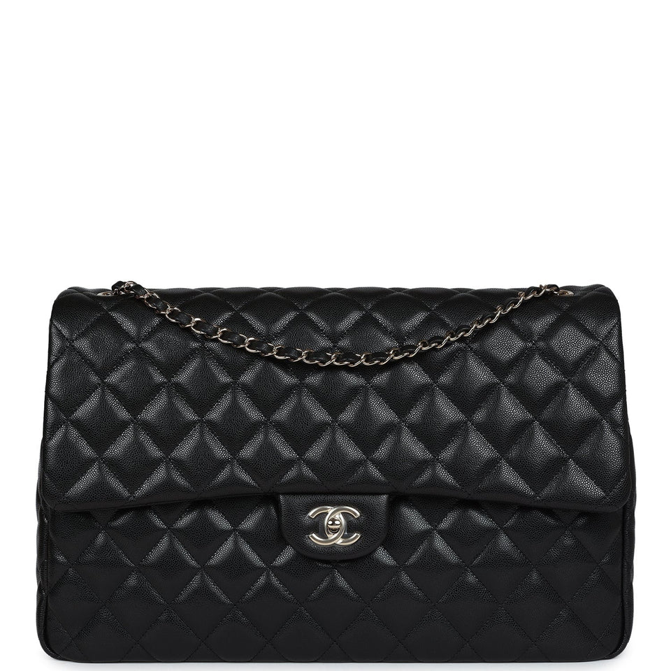 Chanel XXL Flap Bag Black Shiny Caviar Light Gold Hardware