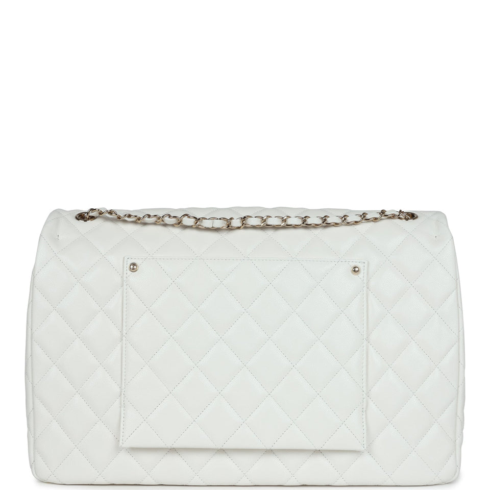 Chanel XXL Flap Bag White Shiny Caviar Light Gold Hardware