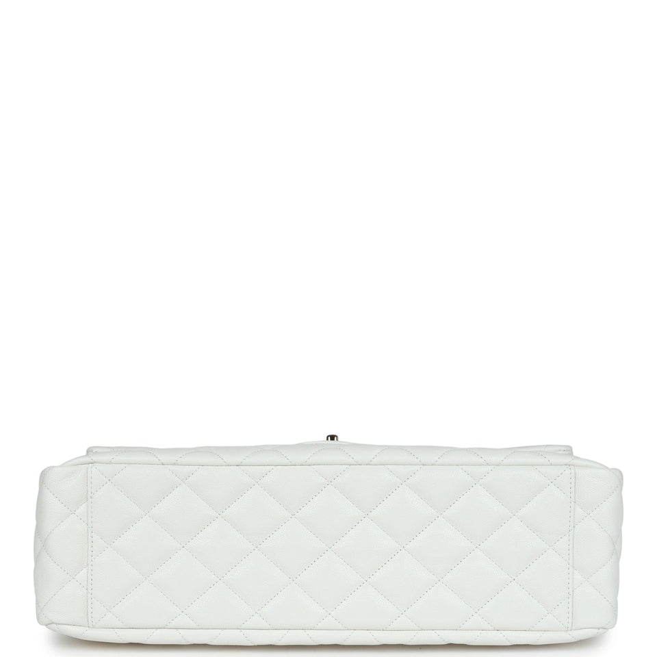 Chanel XXL Flap Bag White Shiny Caviar Light Gold Hardware
