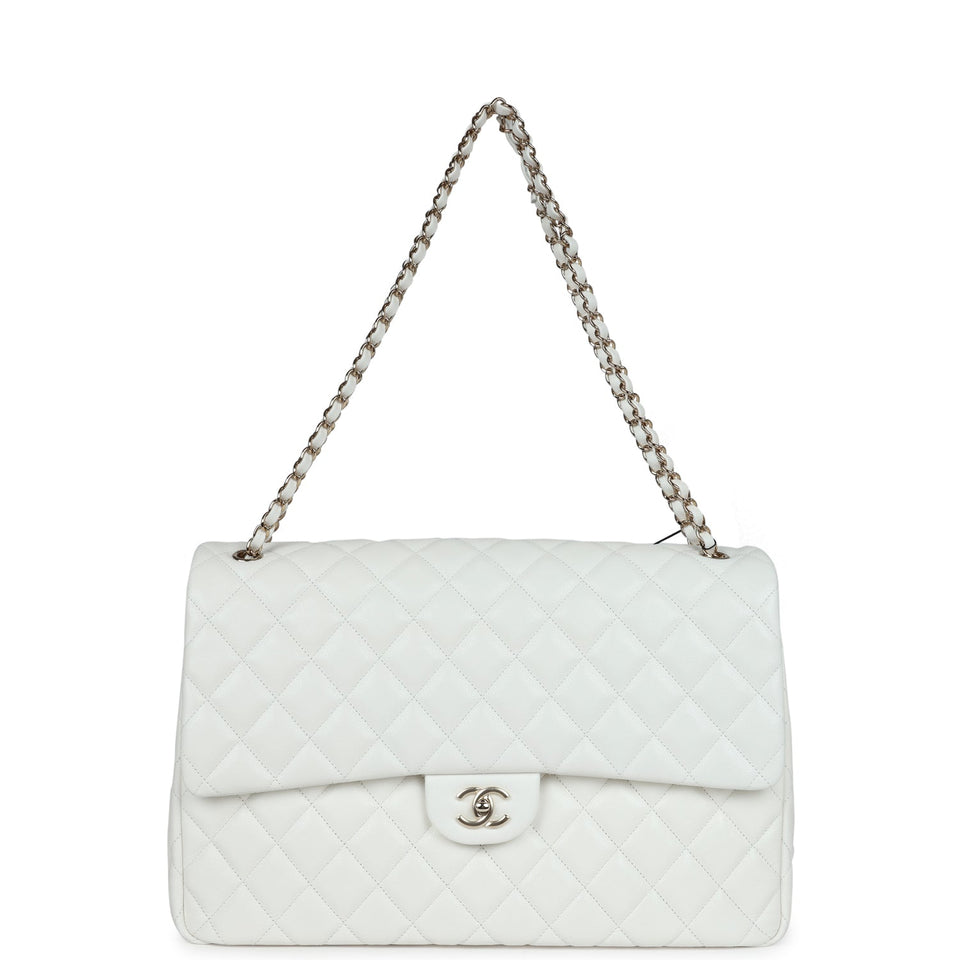 Chanel XXL Flap Bag White Shiny Caviar Light Gold Hardware