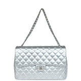 Chanel XXL Flap Bag Silver Metallic Lambskin Silver Hardware