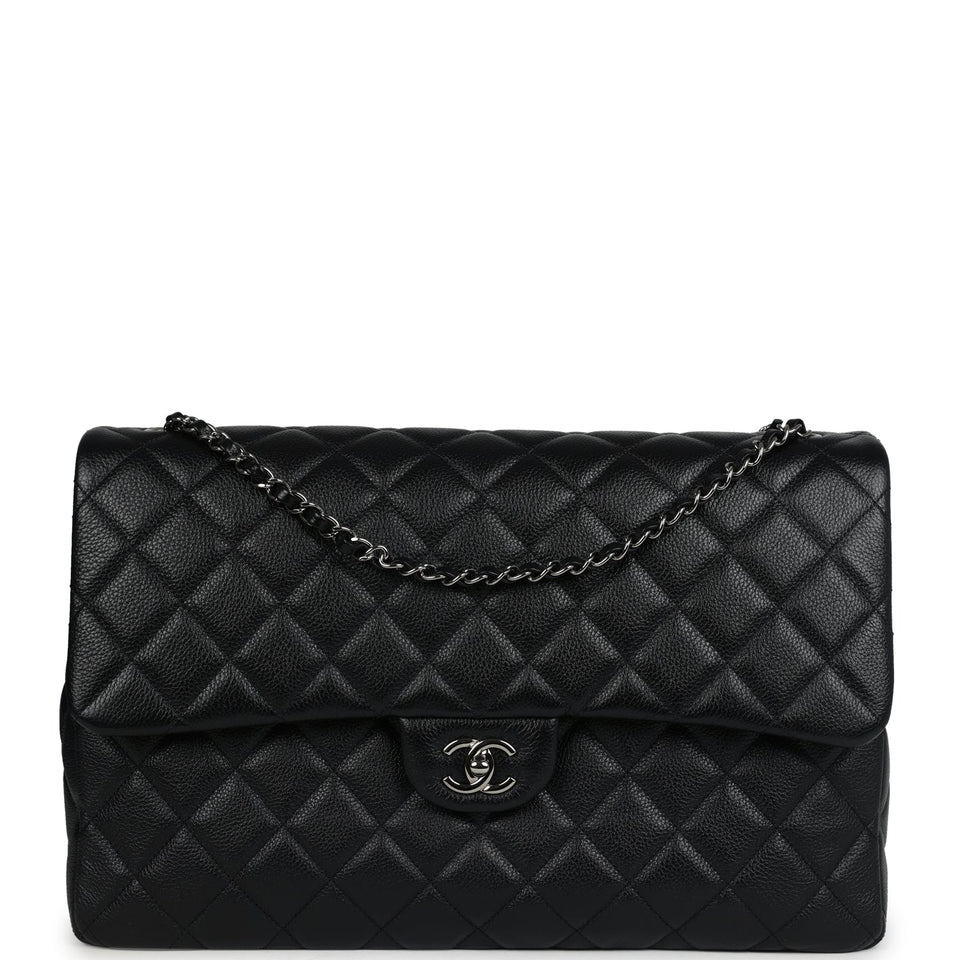 Chanel XXL Classic Single Flap Bag SO Black Shiny Caviar Ruthenium Hardware