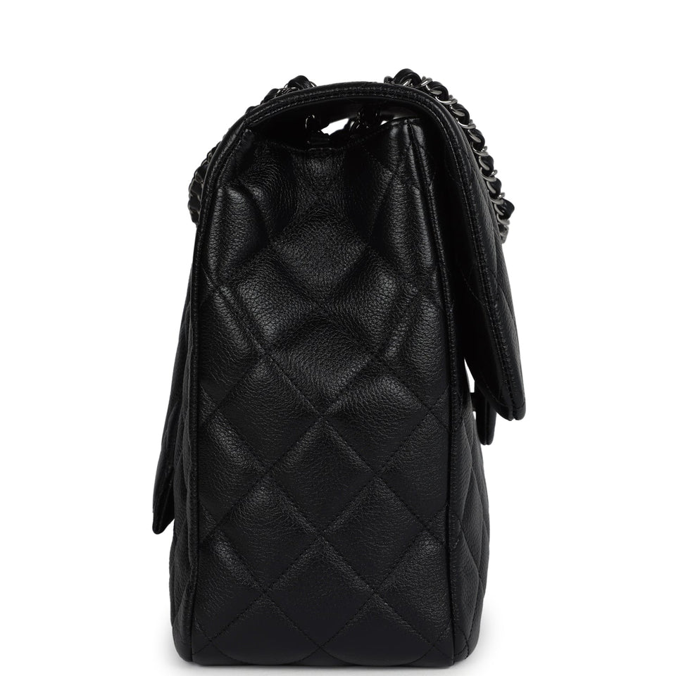 Chanel XXL Classic Single Flap Bag SO Black Shiny Caviar Ruthenium Hardware