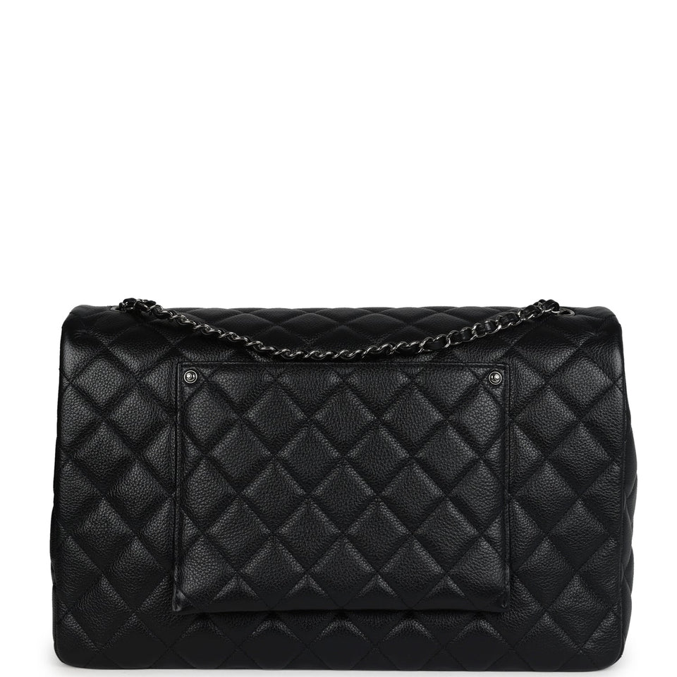 Chanel XXL Classic Single Flap Bag SO Black Shiny Caviar Ruthenium Hardware