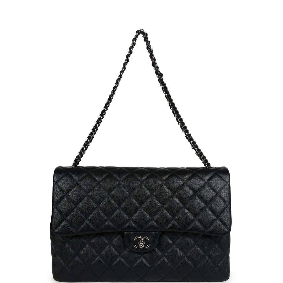 Chanel XXL Classic Single Flap Bag SO Black Shiny Caviar Ruthenium Hardware