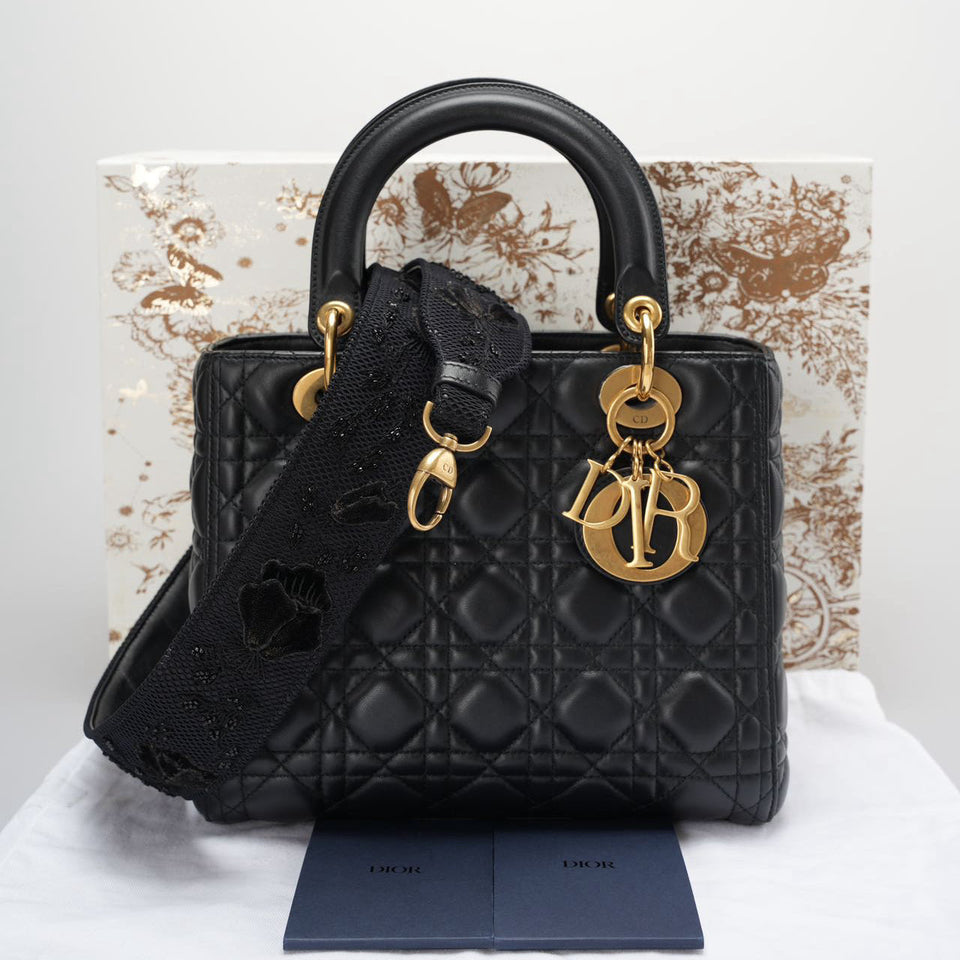 Christian Dior Black Medium Lambskin Leather with Gold Hardware from 2017
