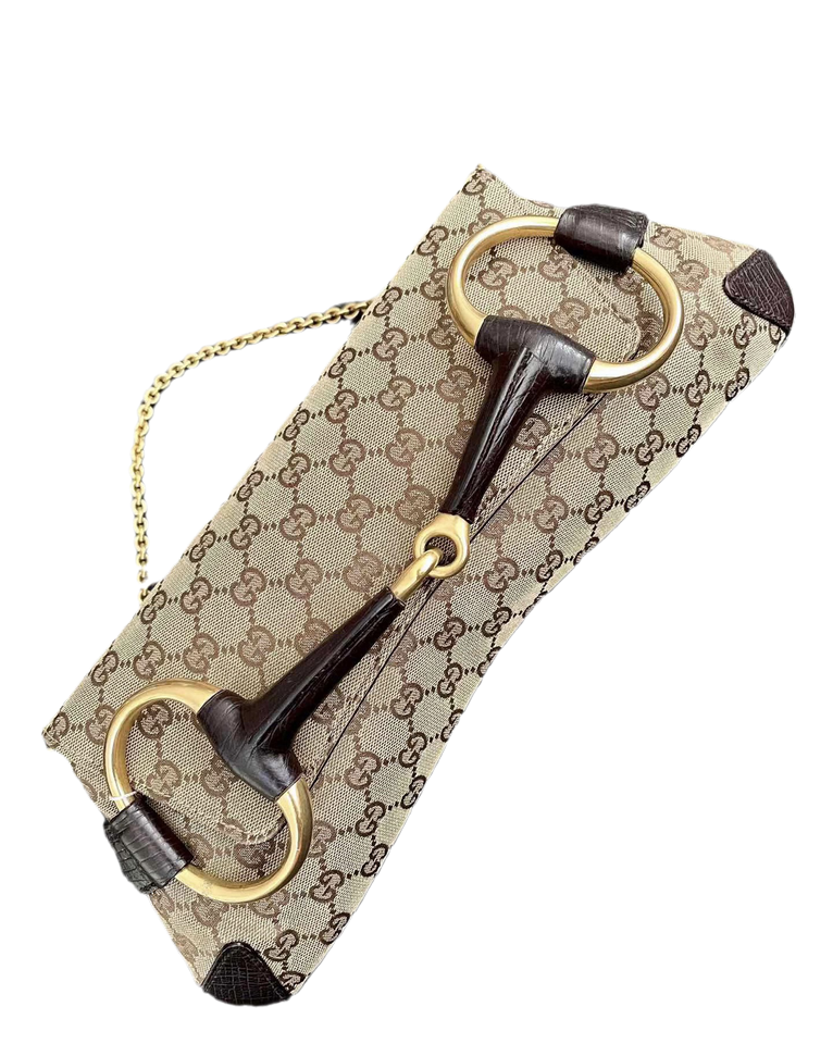 Iconic 2003 Gucci Horsebit 1955 Cloth Black Monogram Shoulder bag