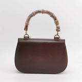 Gucci Bamboo 1947 Top Handle Bag Box Leather Medium Brown Purple