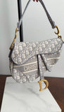 Christian Dior Large Light Grey Oblique Jacquard Saddle Bag