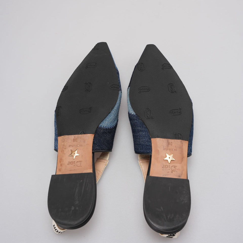 Christian Dior J'ADior Denim Patchwork Slingback Flats size 38